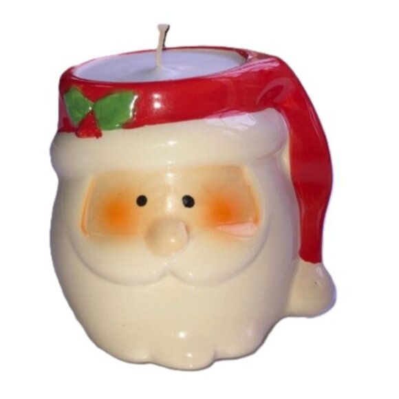 SANTA Claus Ceramic Christmas Candle Hand-Poured Wax 3 x 4 x 4 inches - Picture 1 of 10